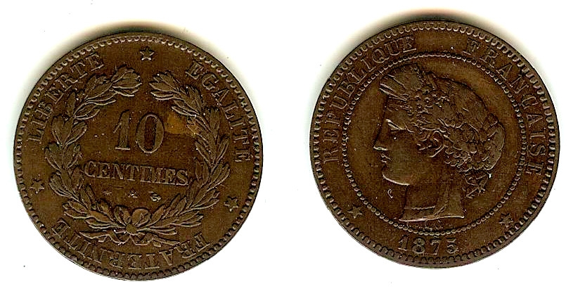 10 centimes Cérès 1875 Paris TB+ à TTB